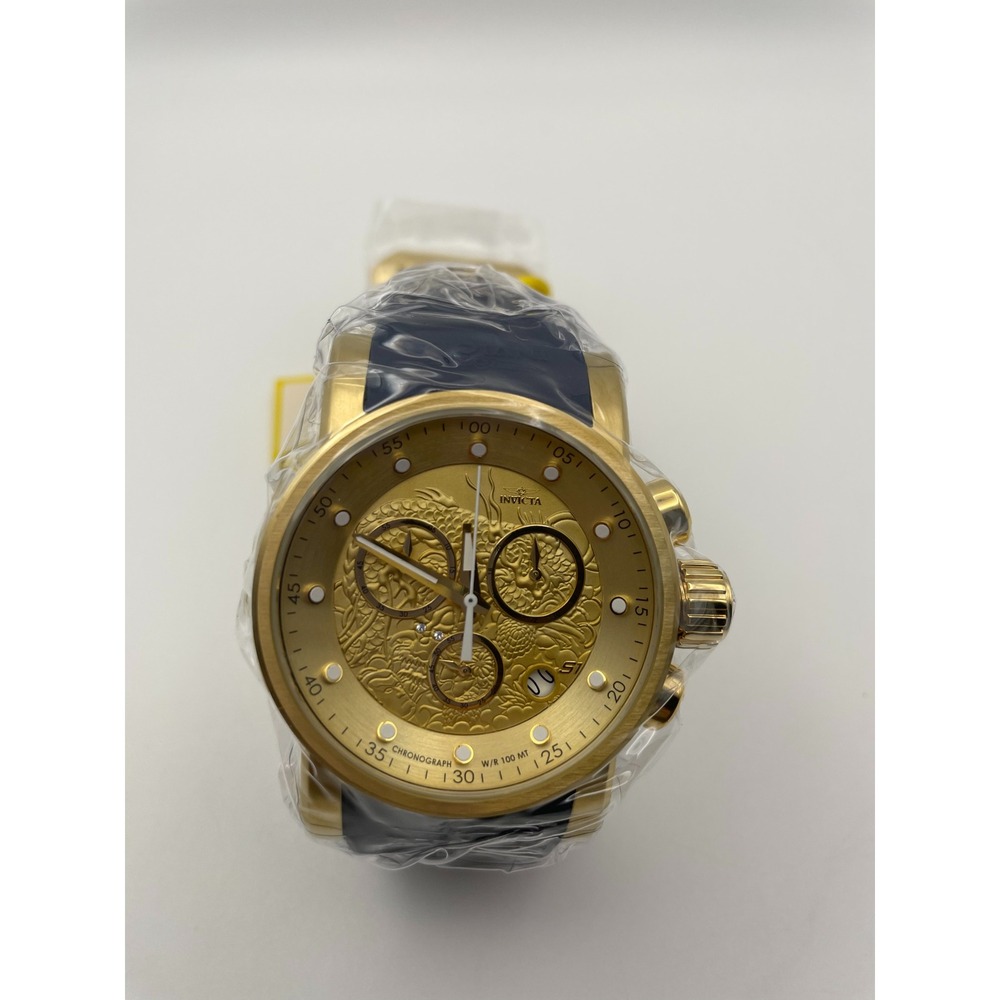 Invicta S1 Rally Chronograph Gold Dragon Dial Navy Blue Silicone Watch 28187